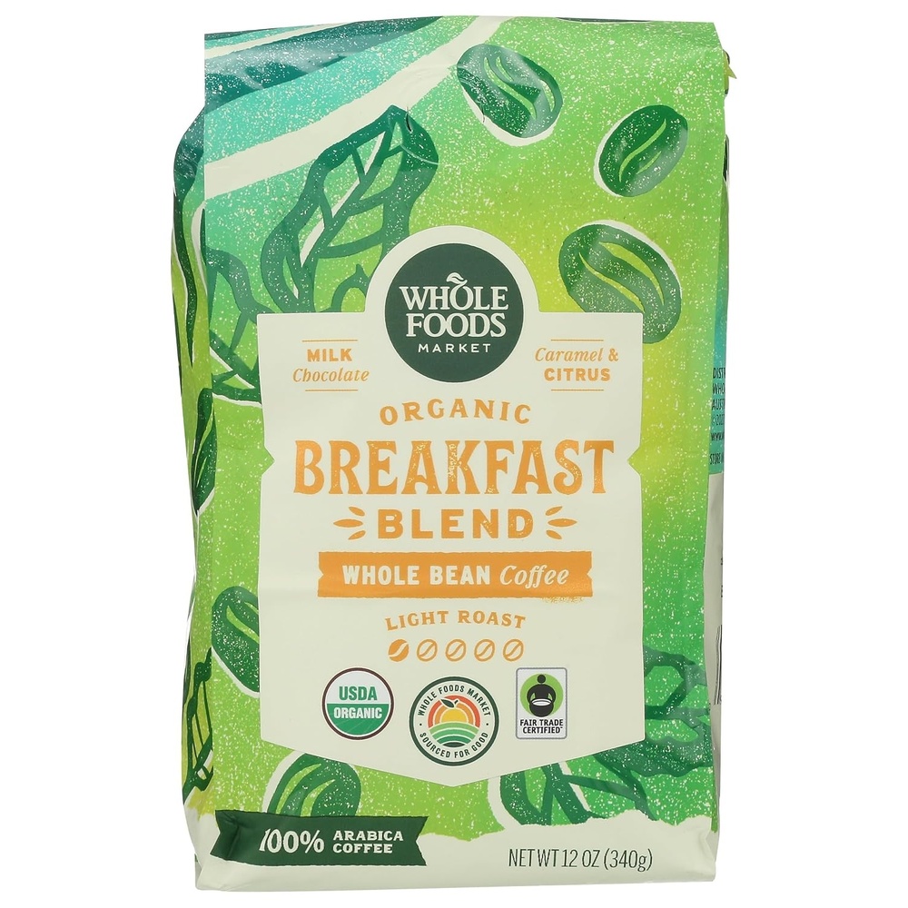 image:imageWhole Foods Market Organic Breakfast Blend Whole Bean Coffee Light Roast Milk Chocolate Caramel ampamp Citrus 12 Ounce12 Ounce Pack of 1