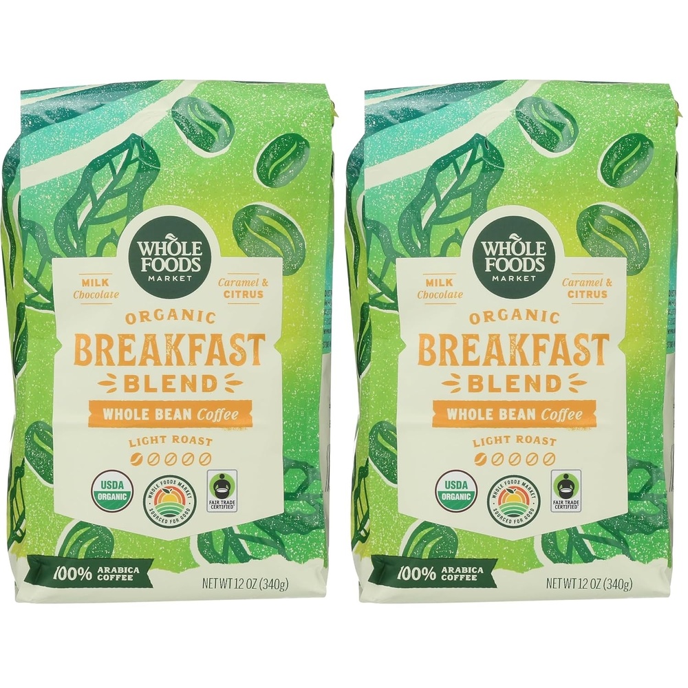 image:imageWhole Foods Market Organic Breakfast Blend Whole Bean Coffee Light Roast Milk Chocolate Caramel ampamp Citrus 12 Ounce12 Ounce Pack of 2