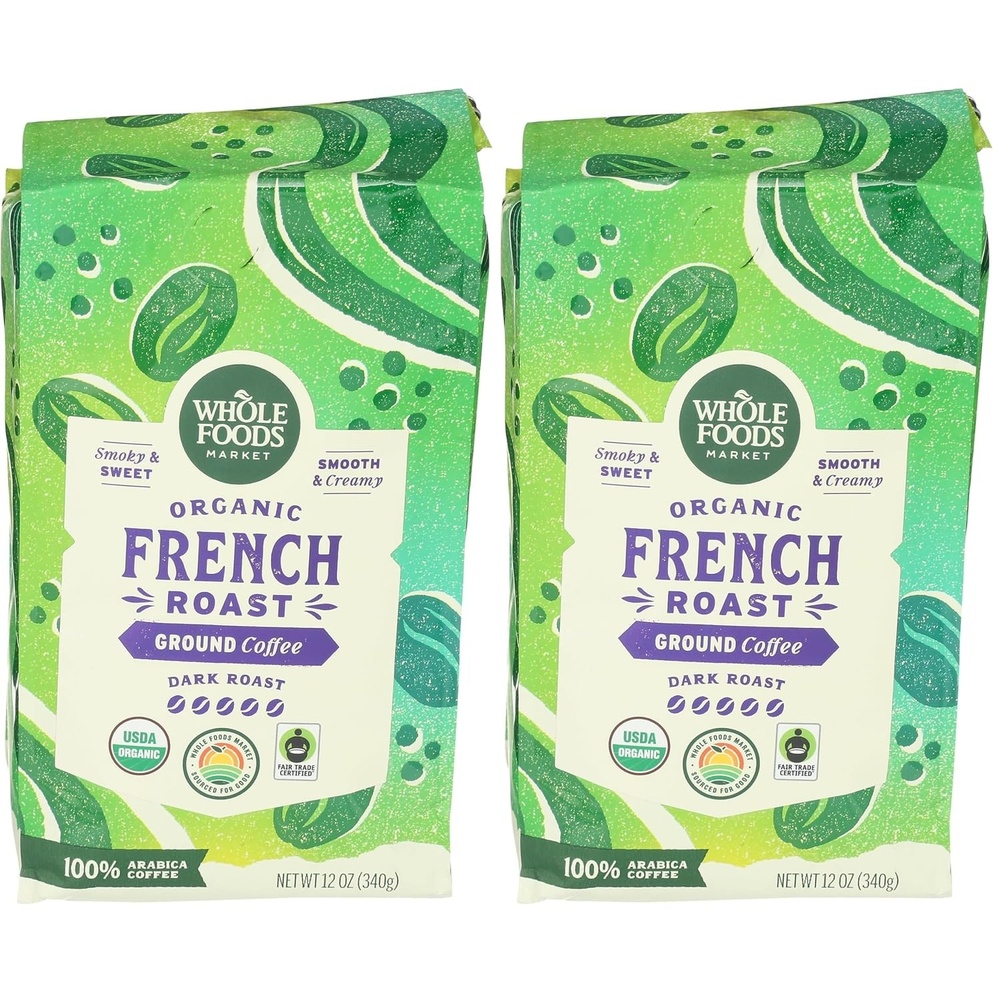 image:imageWhole Foods Market Organic Ground Coffee Dark French Roast Smoky ampamp Sweet Smooth ampamp Creamy 12 Ounce12 Ounce Pack of 2