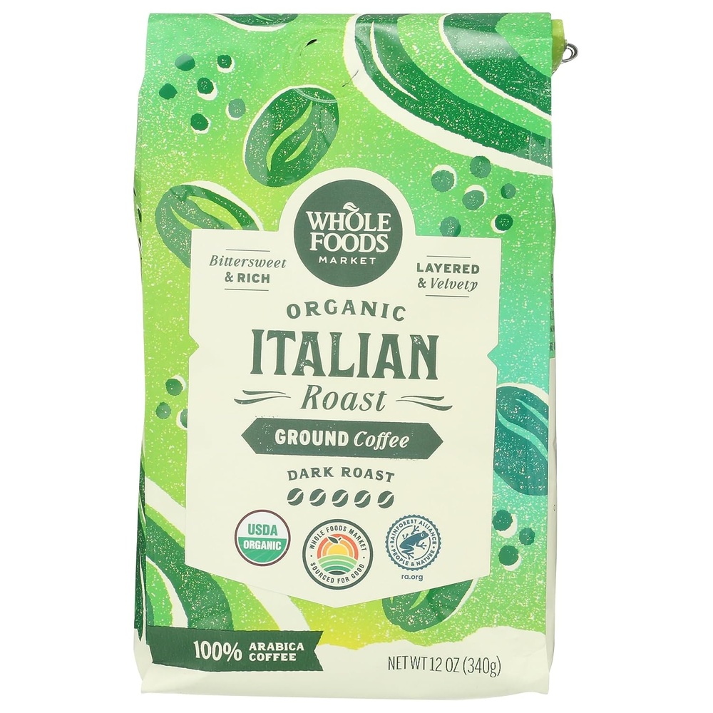 image:imageWhole Foods Market Organic Ground Coffee Dark Italian Roast Bittersweet Rich ampamp Velvety 12 Ounce12 Ounce Pack of 1