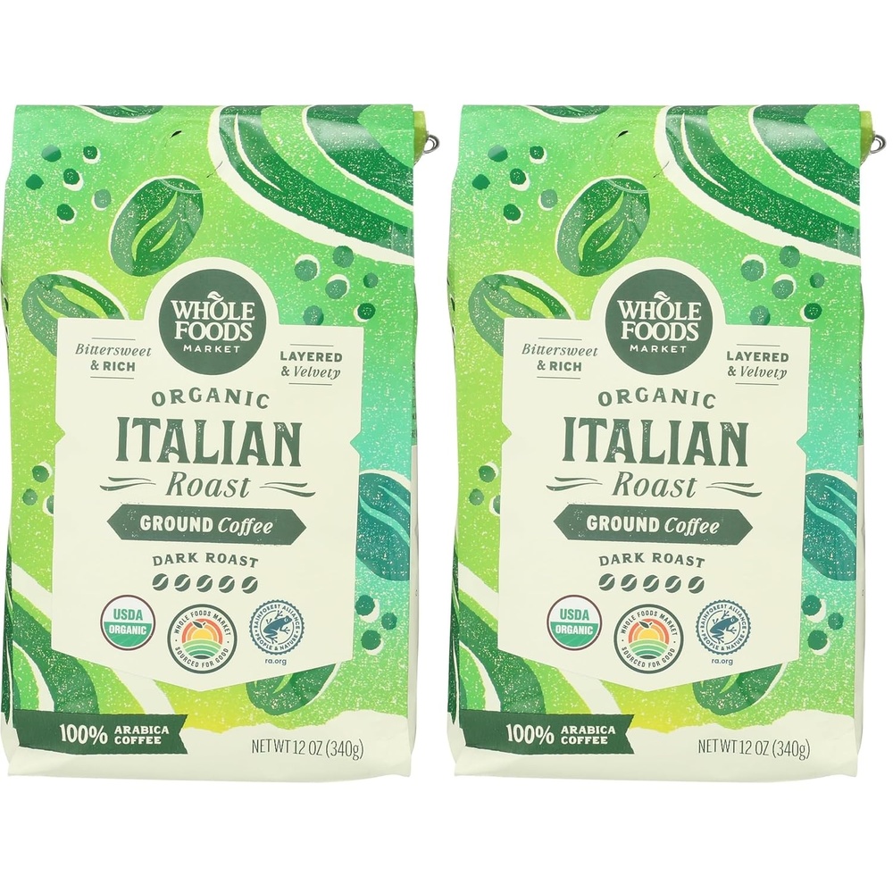 image:imageWhole Foods Market Organic Ground Coffee Dark Italian Roast Bittersweet Rich ampamp Velvety 12 Ounce12 Ounce Pack of 2
