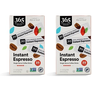 365 by Whole Foods Market, Instant Espresso, Dark Roast, 25 Single Serve Coffee Sticks, 2.65 Ounces(2.65 Ounce (Pack of 2))