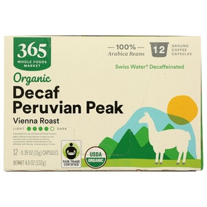 365 by Whole Foods Market, Organic Decaf Peruvian Peak Coffee Pods, Medium-Dark Vienna Roast, 12 Count