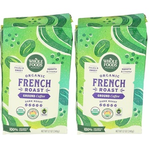 Whole Foods Market, Organic Ground Coffee, Dark French Roast, Smoky & Sweet, Smooth & Creamy, 12 Ounce(12 Ounce (Pack of 2))