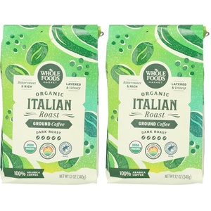 Whole Foods Market, Organic Ground Coffee, Dark Italian Roast, Bittersweet, Rich & Velvety, 12 Ounce(12 Ounce (Pack of 2))
