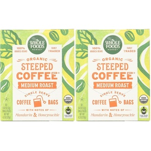 Whole Foods Market, Organic Steeped Coffee, Medium Roast, Notes of Mandarin & Honeysuckle, Single Serve Bags, 10 Count(4.2 Ounce (Pack of 2))